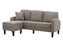 Sofá de 3 lugares com chaise longue – Sofá de canto com bolsos laterais – Tecido de algodão e linho -escuro^ Sofá
