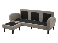 Sofá de 3 lugares com chaise longue – Sofá de canto com bolsos laterais – Tecido de algodão e linho -escuro^ Sofá