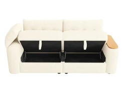 Best Hauss Spole Sofá de 2 lugares com compartimentos de arrumação e mesa de apoio - Tecido Teddy Bege