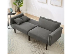 Sofá*Merax Sofá de 2 lugares com encosto ajustável - 176 x 72 x 72 cm - Tecido de algodão-linho e pernas de metal - Cinza Cinzento