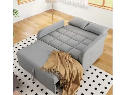 Online Sofá de 2 lugares com função de extensão - Sofá de relaxamento com encosto ajustável e 2 almofadas - Linho Cinzento