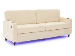 Sofá de 2 lugares com iluminação LED - Sofá reto com suporte para copos e bolsos laterais - chenille^ Sofá