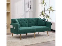 Sofá* Sofá de 2 lugares com portas USB - Sofá reto com suporte para telemóvel e bolsos laterais - Encosto ajustável - Veludo Verde