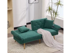 Sofá* Sofá de 2 lugares com portas USB - Sofá reto com suporte para telemóvel e bolsos laterais - Encosto ajustável - Veludo Verde