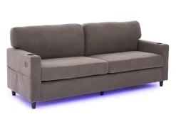 Sofá|Hauss Spole Sofá de 2 lugares com porta USB-C, luz LED e bolsos laterais - Tecido chenille - Cinza claro Cinzento claro