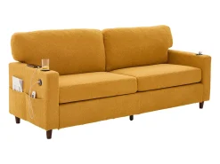 Sofá|Hauss Spole Sofá de 2 lugares com porta USB-C, iluminação LED e bolsos laterais - Tecido chenille - Amarelo mostarda