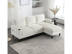Hot Merax Sofá de 4 lugares com pufe - 196,5 x 75 x 77 cm - com armazenamento + braços - veludo - Bege