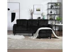 Sofá*Merax Sofá de 4 lugares com pufe - 196,5 x 75 x 77 cm - com armazenamento + braços - veludo - Preto