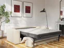 Discount Vente-unique Sofá de 3 lugares conversível abertura rápida em veludo canelado - Colchão 16 cm POGNIA Bege