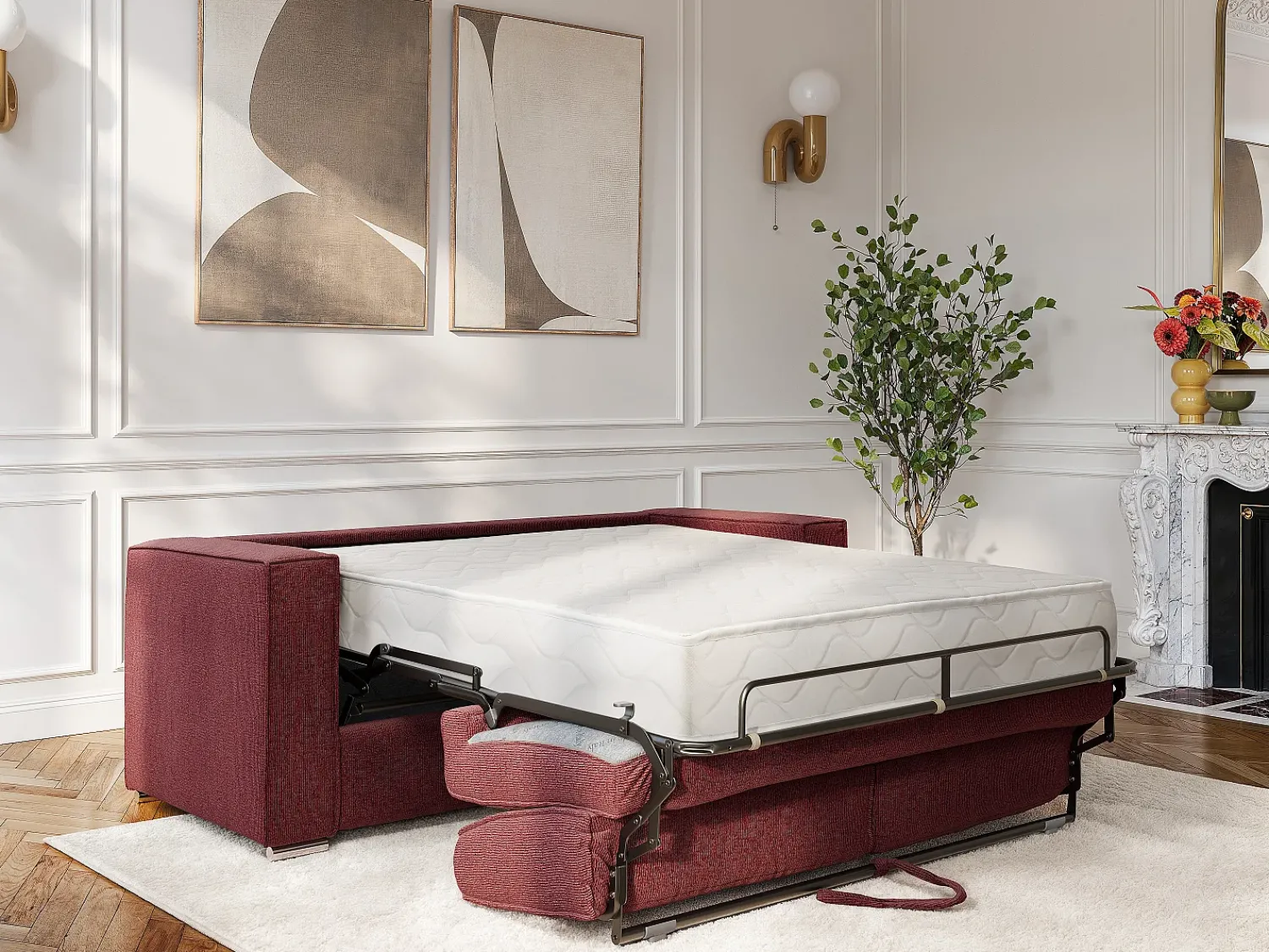 Vente-unique Sofá de 4 lugares conversível abertura rápida em tecido chenille área de dormir 160cm - 22cm LORETO^ Sofá