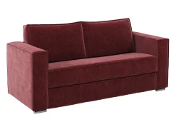 Sofá*Vente-unique Sofá de 3 lugares conversível abertura rápida em tecido chenille ripas largas -22cm LORETO Bordeaux