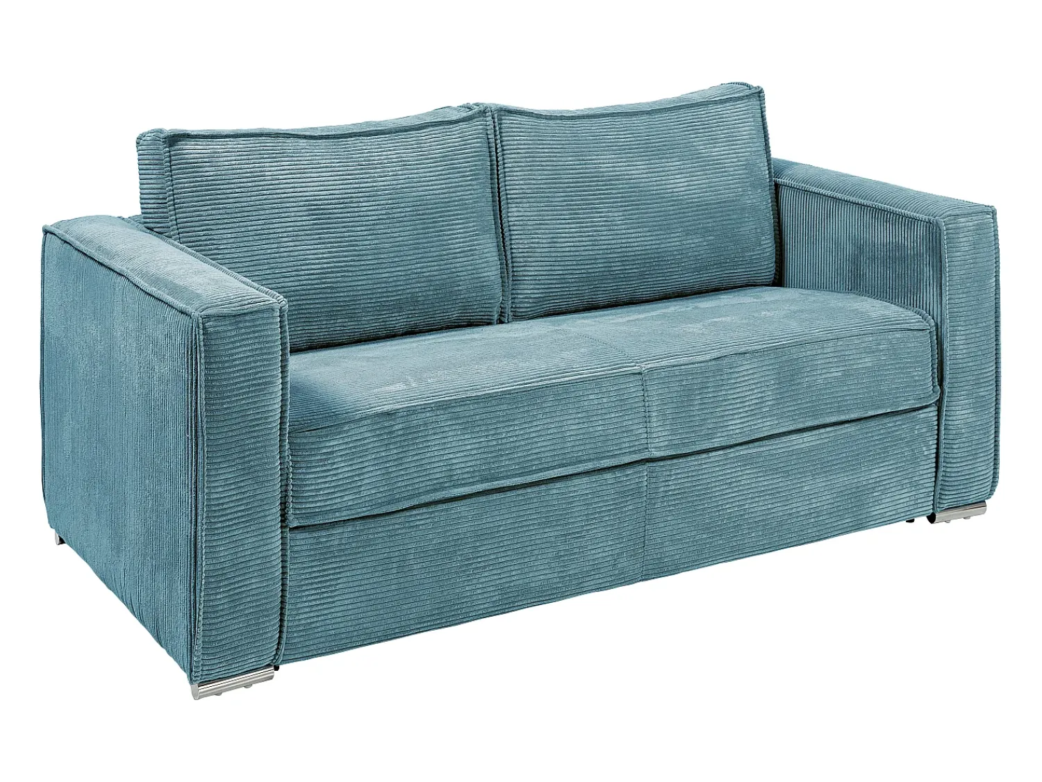 New Vente-unique Sofá de 3 lugares convertível em veludo canelado assento memória de forma 14 cm LORETO Azul turquesa