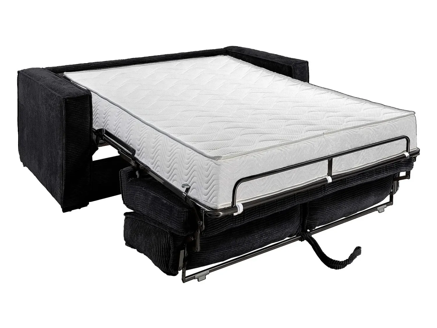 Sofá|Vente-unique Sofá de 4 lugares convertível abertura rápida em veludo canelado - 160 cm - 22 cm LORETO Preto