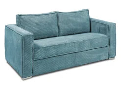 Sofá*Vente-unique Sofá de 4 lugares convertível em veludo canelado turquesa assento de memória de forma 22 cm LORETO Azul turquesa