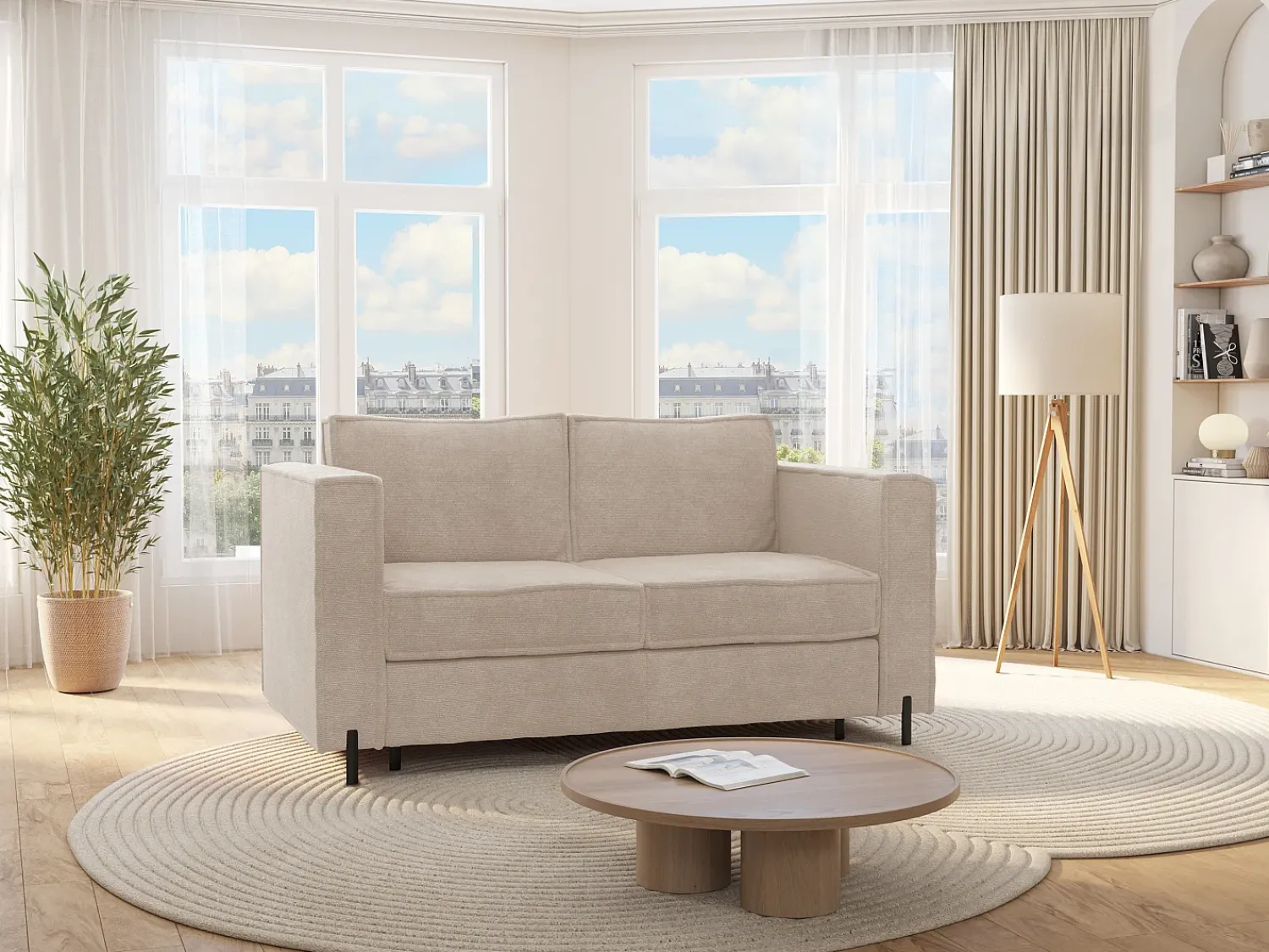 Discount Vente-unique Sofá de 3 lugares convertível abertura rápida tecido texturizado colchão 14 cm ELORYA Bege