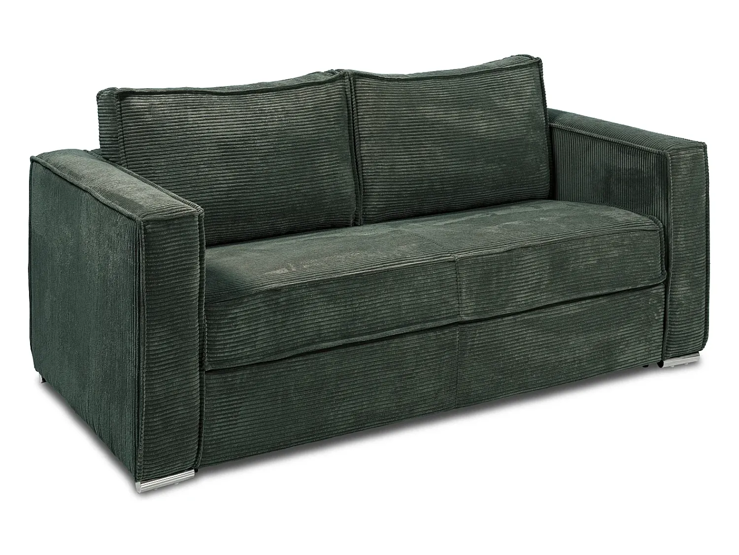 Sofá|Vente-unique Sofá de 4 lugares convertível em veludo canelado verde pinheiro assento memória de forma 22 cm LORETO Verde pinho