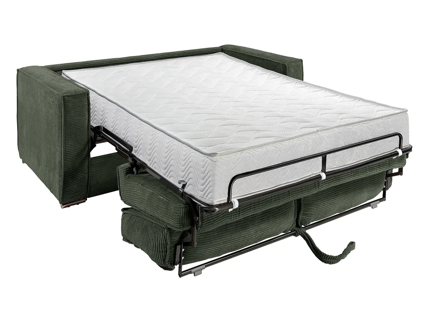Sofá|Vente-unique Sofá de 4 lugares convertível em veludo canelado verde pinheiro assento memória de forma 22 cm LORETO Verde pinho