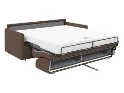 Sofá|Vente-unique Sofá de 3 lugares convertível de abertura rápida em tecido cinza. Colchão de espuma 14 cm - CALIFE Castanho