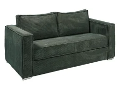 Sofá*Vente-unique Sofá de 3 lugares convertível em veludo canelado verde pinheiro com assento de memória de forma 18 cm LORETO Verde pinho