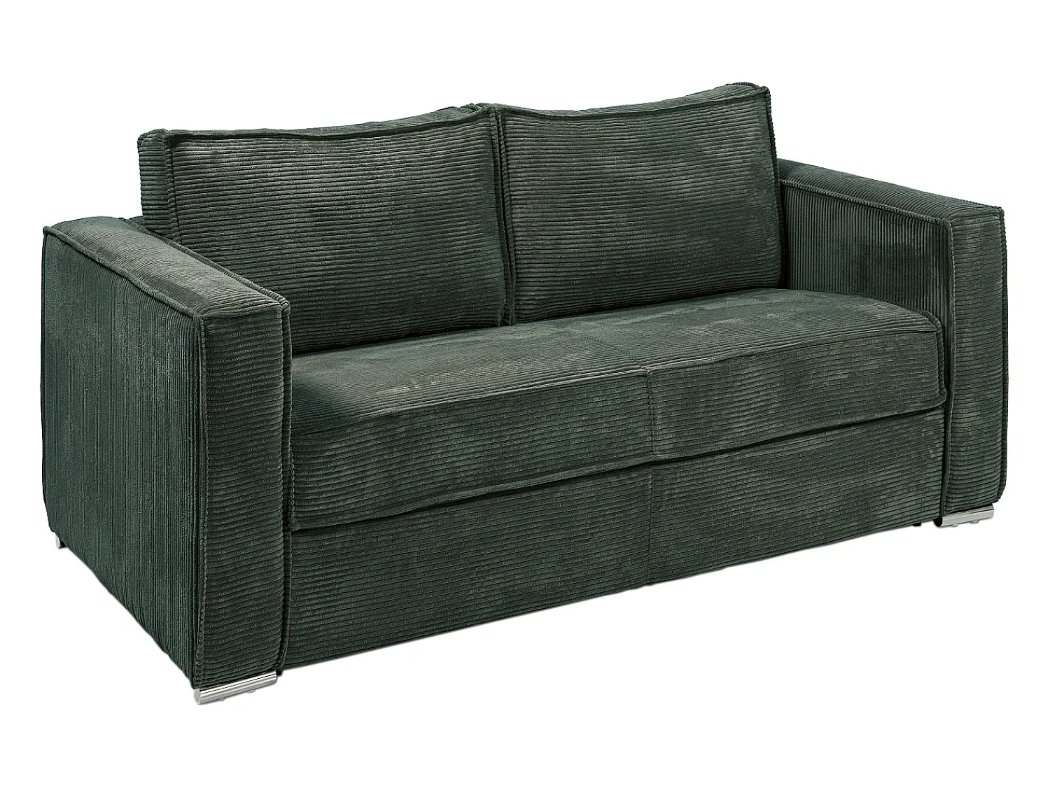 Sofá*Vente-unique Sofá de 3 lugares convertível em veludo canelado verde pinheiro com assento de memória de forma 18 cm LORETO Verde pinho
