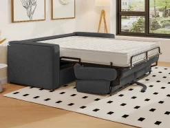 Vente-unique Sofá de 3 lugares convertível veludo canelado antracite assento memória de forma 22 cm LORETO Cinza antracite