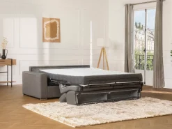 Sofá*Vente-unique Sofá de 4 lugares convertível de abertura rápida em tecido cinza colchão - VIZIR Cinzento