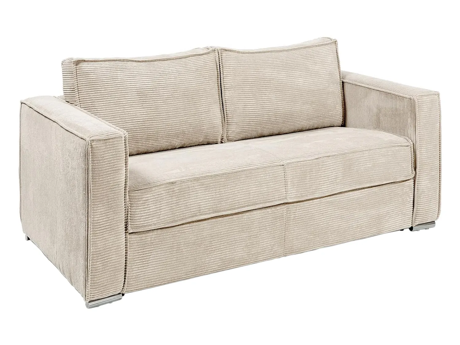 Sofá*Vente-unique Sofá de 3 lugares convertível veludo canelado assento memória de forma 14 cm LORETO Bege
