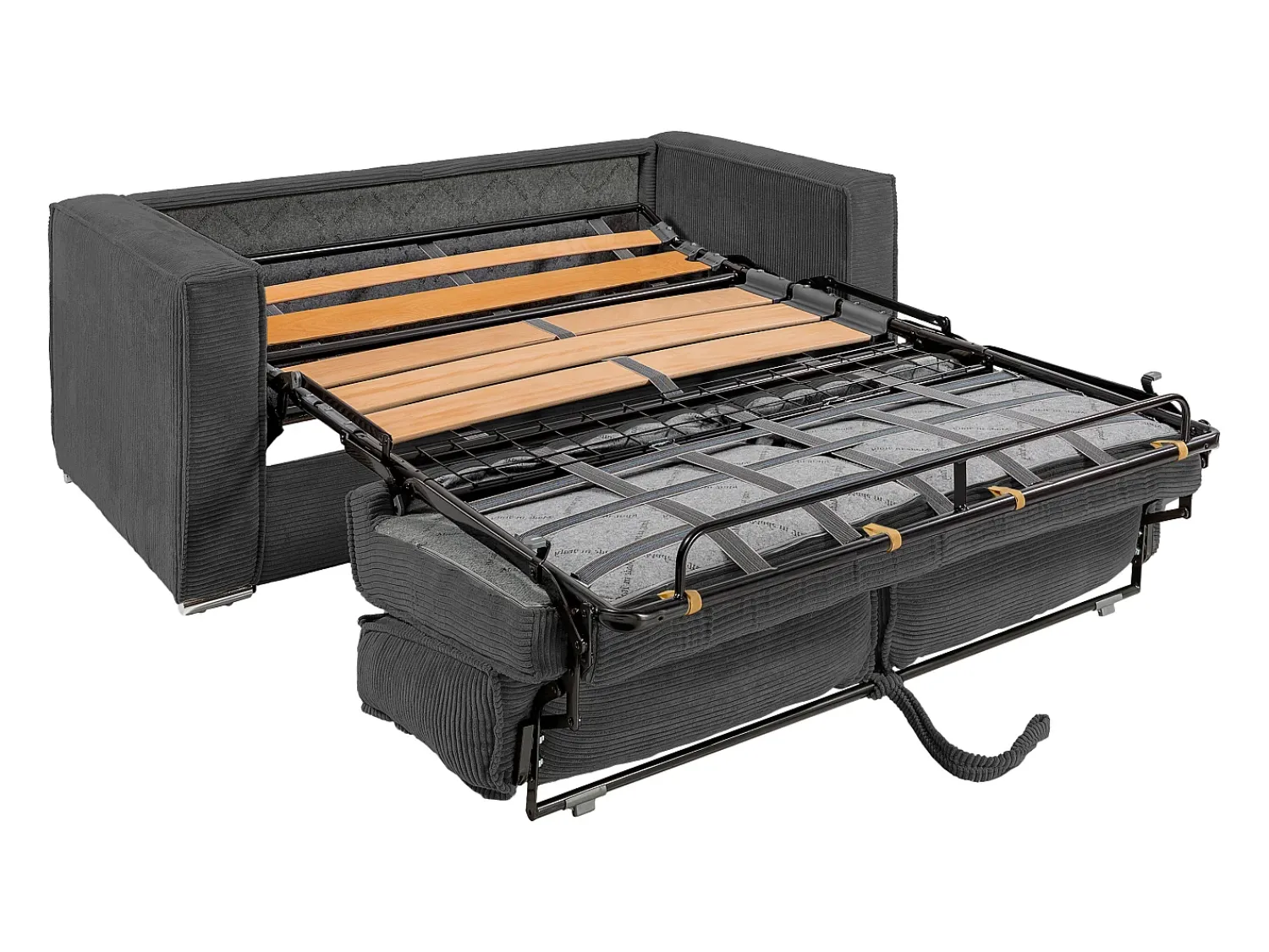 Vente-unique Sofá de 4 lugares convertível abertura rápida veludo canelado bege LORETO^ Sofá