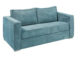 Sofá*Vente-unique Sofá de 3 lugares convertível em veludo canelado assento com assento de memória de forma 22 cm LORETO Azul turquesa