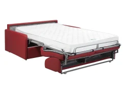 Sofá*Vente-unique Sofá de 3 lugares convertível abertura rápida couro sintético assento espuma viscoelástica 140 cm colchão 22 cm CALIFE Vermelho