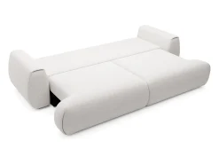 Vente-unique Sofá de 4 lugares convertível deslizante em tecido chenille branco marfim MONELIA^ Sofá