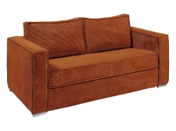 Sofá*Vente-unique Sofá de 3 lugares convertível rápido em veludo canelado ripas largas - 14 cm LORETO Terracota