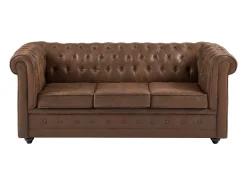 Discount Vente-unique Sofá de 3 lugares convertível em microfibra aspeto couro envelhecido CHESTERFIELD Castanho