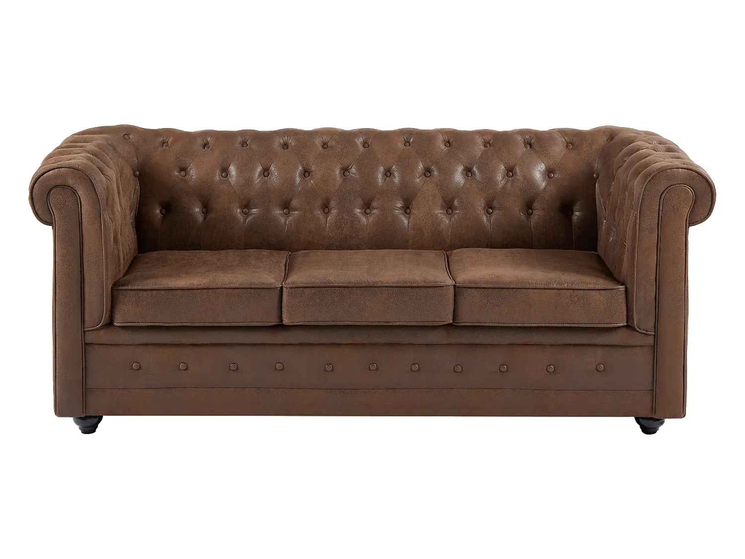 Discount Vente-unique Sofá de 3 lugares convertível em microfibra aspeto couro envelhecido CHESTERFIELD Castanho
