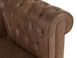Discount Vente-unique Sofá de 3 lugares convertível em microfibra aspeto couro envelhecido CHESTERFIELD Castanho