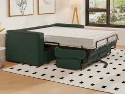 Sofá*Vente-unique Sofá de 3 lugares convertível abertura rápida veludo canelado bege LORETO Verde pinho