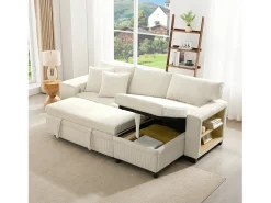 Sofá*ModernLuxe Sofá de 3 lugares em L - com portas USB de carregamento - com almofadas - sofá de canto conversível - Bege