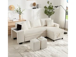 Sofá*ModernLuxe Sofá de 3 lugares em L - com portas USB de carregamento - com almofadas - sofá de canto conversível - Bege