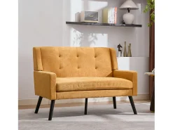 Hauss Spole Sofá de 2 lugares em linho - Pés em madeira antiderrapante - Ideal para sala de estar, quarto e escritório Amarelo