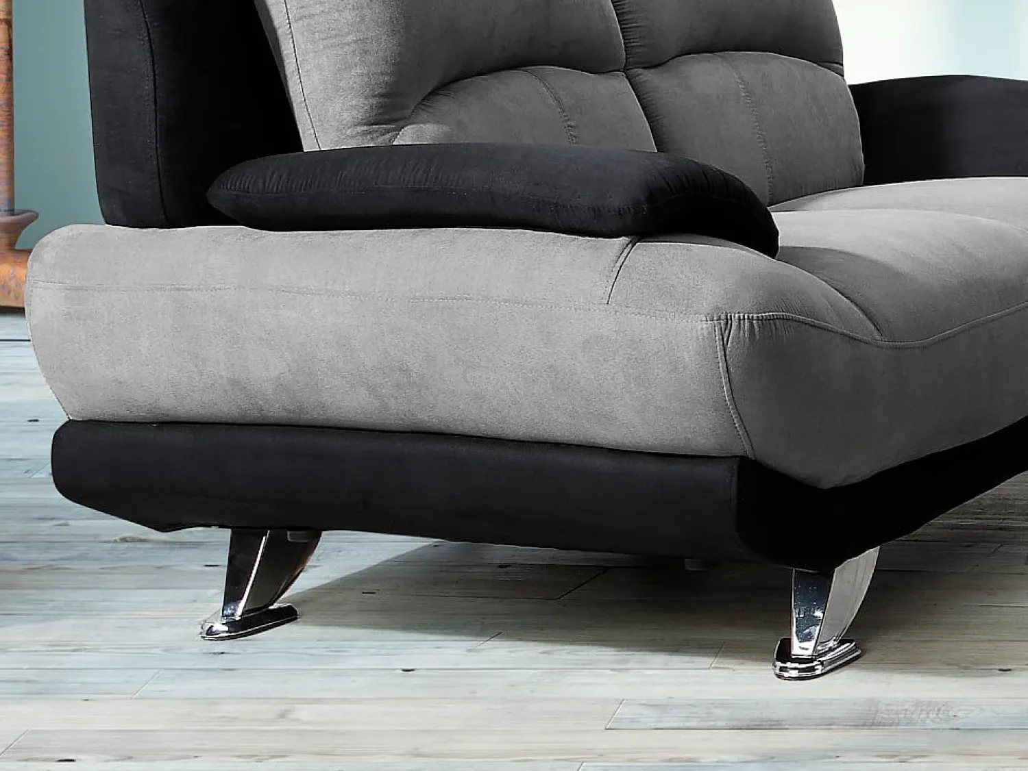 Vente-unique Sofá de 3 lugares em microfibra Bicolor cinza e preto - MUSKO^ Sofá