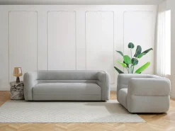 Sale Vente-unique Sofá de 3 lugares em tecido chenille cinza produto ecorresponsável TALIENA Cinzento
