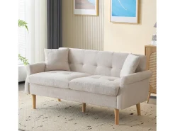 Sofá|Merax Sofá de 2 lugares em tecido chenille com almofadas grossas - 162 x 74 x 77 cm - para sala de estar, quarto - Bege