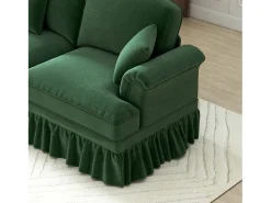 Sofá*Hauss Spole Sofá de 3 lugares em tecido chenille - Com apoio lombar e saia plissada removível. Verde