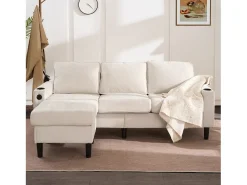 Sofá|ModernLuxe Sofá de 3 lugares estofado​​ - com ​​portas USB e Type-C​​ - com ​​dois porta-copos​​ - ​​Sofá-cama em L​​ - ​​​ Bege