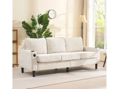 Sofá|ModernLuxe Sofá de 3 lugares estofado​​ - com ​​portas USB e Type-C​​ - com ​​dois porta-copos​​ - ​​Sofá-cama em L​​ - ​​​ Bege