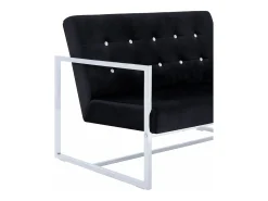 Sofá|Helloshop26 Sofá de 2 lugares para sala de estar sala de visitas casa interiores com apoios de braço cromados e veludo 02_0019024 Preto