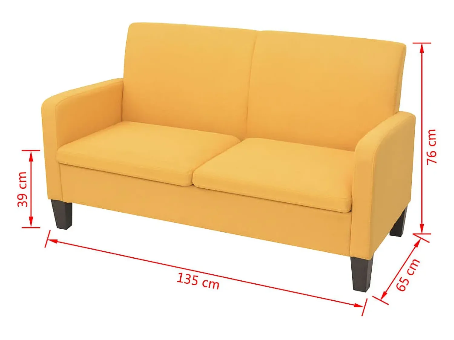 Sofá*Helloshop26 Sofá de 2 lugares para sala de estar sala de TV casa uso interno 135 x 65 x 76 cm 02_0020022 Amarelo