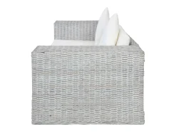 Sofá|Helloshop26 Sofá de 2 lugares para sala de estar decoração de interiores com almofadas de rattan cinza natural 02_0019624 Cinzento