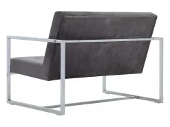 Sofá*Helloshop26 Sofá de 2 lugares para sala de estar decoração de interiores com braços cinza escuro cromado e veludo 02_0019479 Cinzento