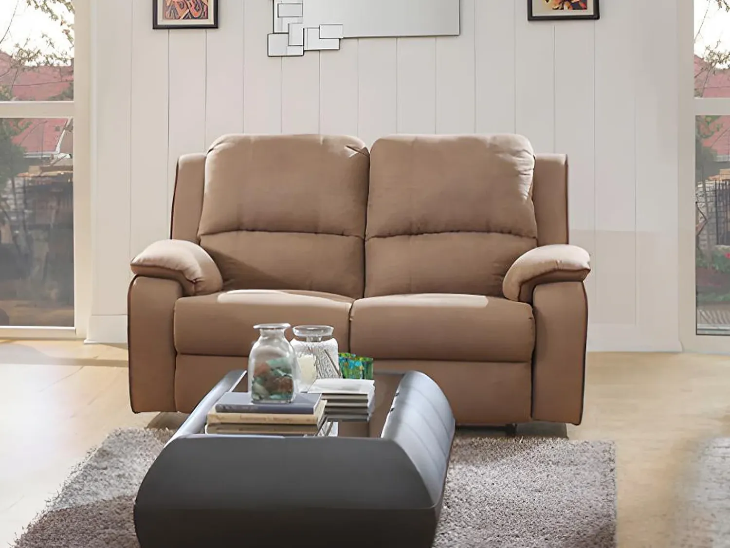 Sofá|Vente-unique Sofá de 2 lugares relax em microfibra - - HERNANI Taupe